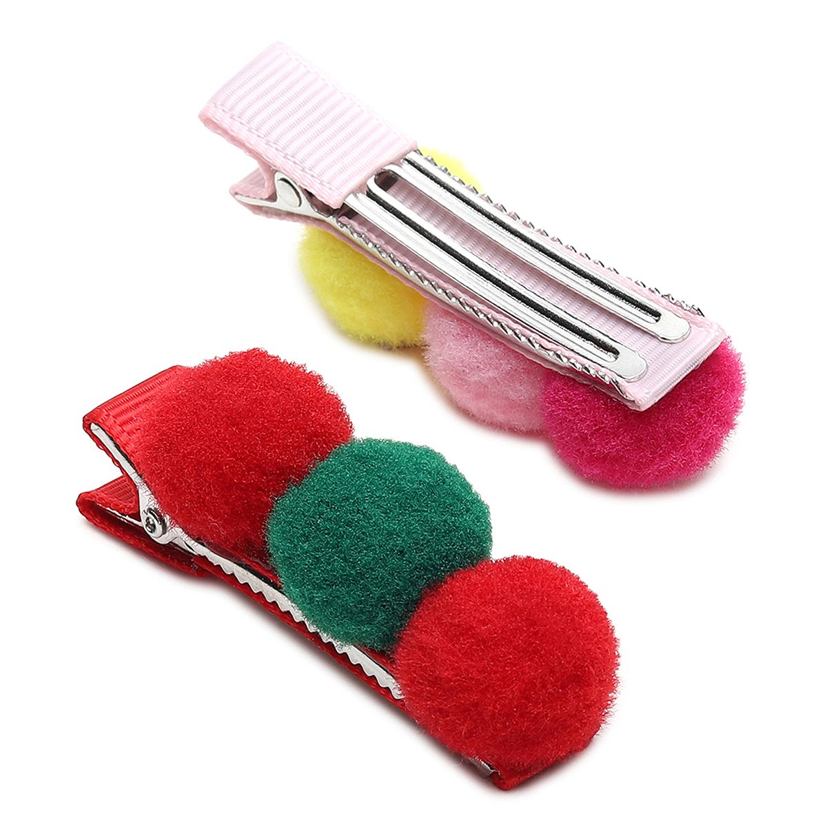 Girls Multicolor Pom Pom Hair Clips Pack of 2 Cute Hair Accessories