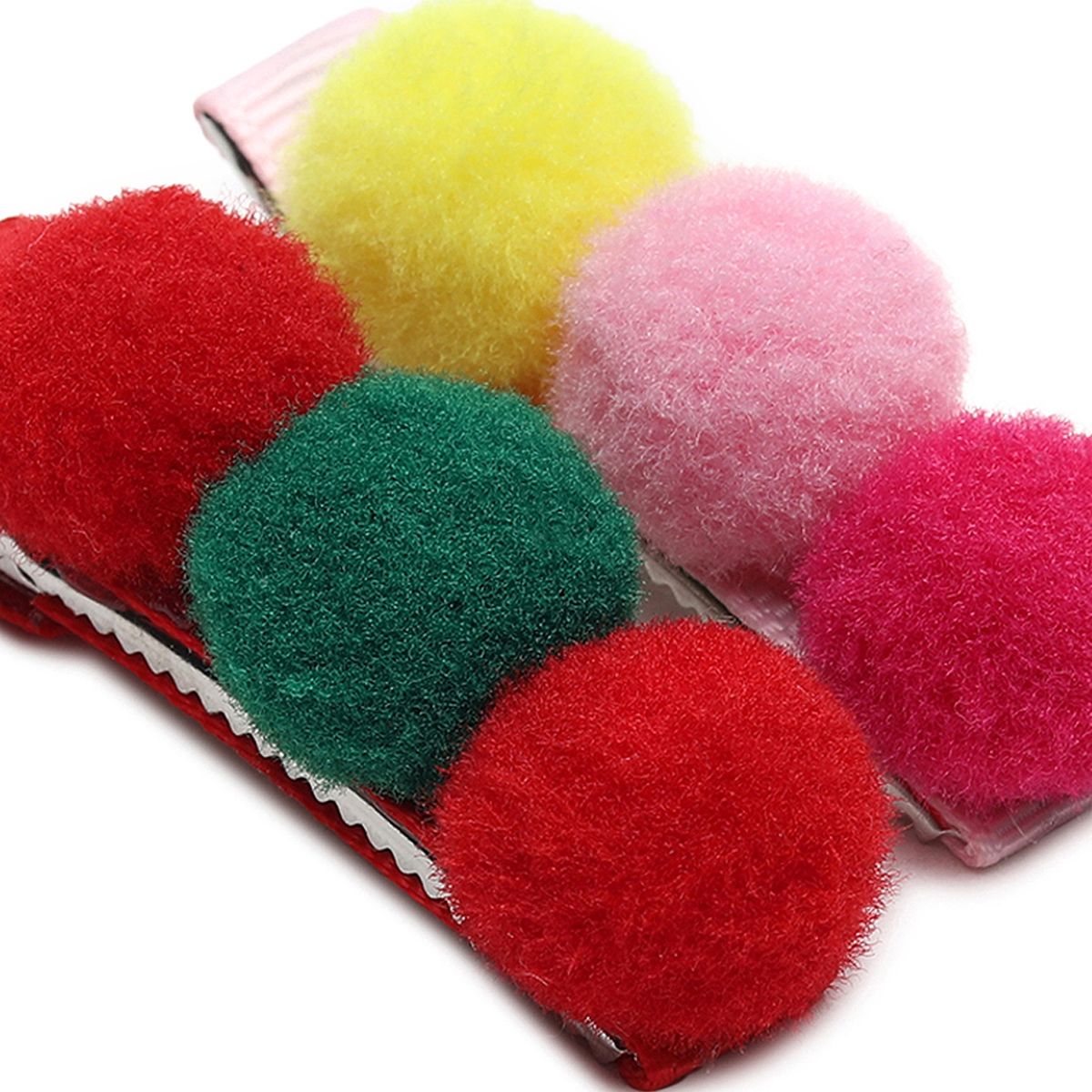 Girls Multicolor Pom Pom Hair Clips Pack of 2 Cute Hair Accessories