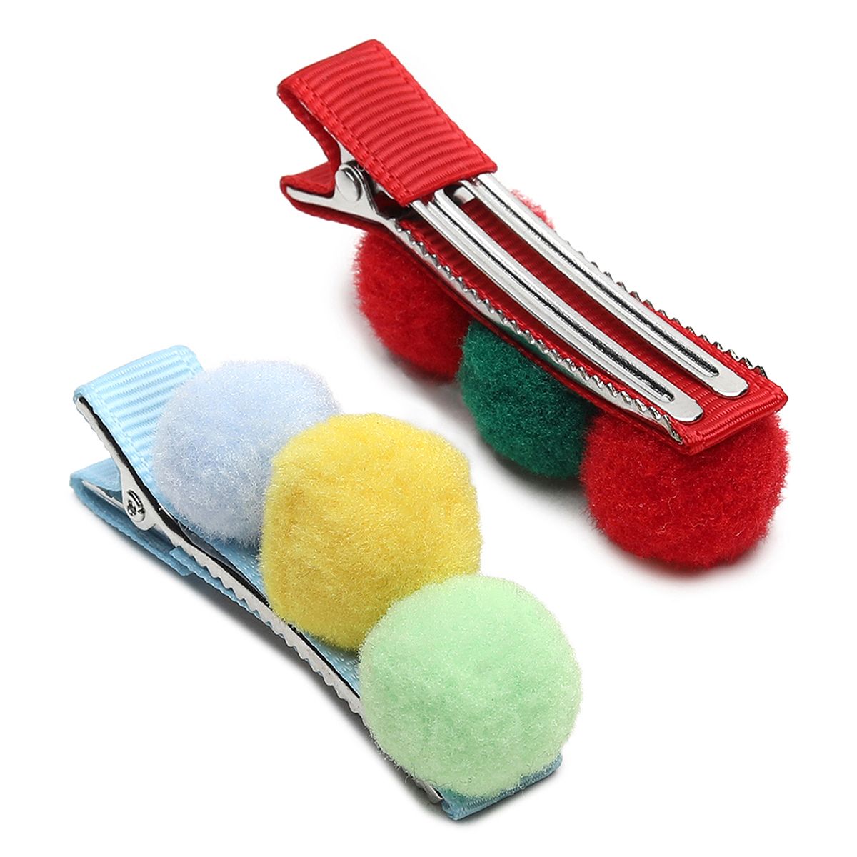 Girls Multicolor Pom Pom Hair Clips Pack of 2 Cute Hair Accessories