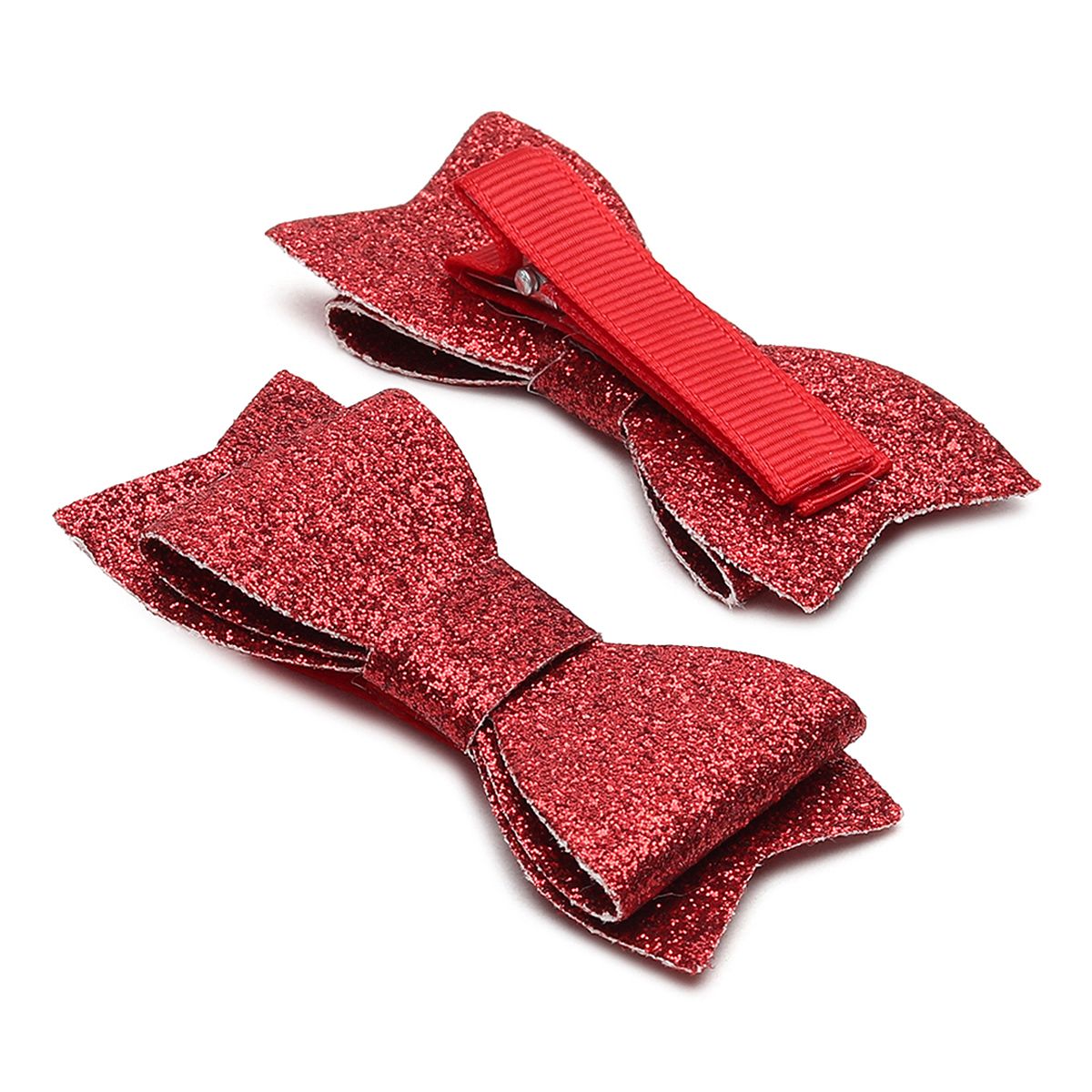 Girls Red Glitter Bow Hair Clips Pack of 2 Hair Accessories