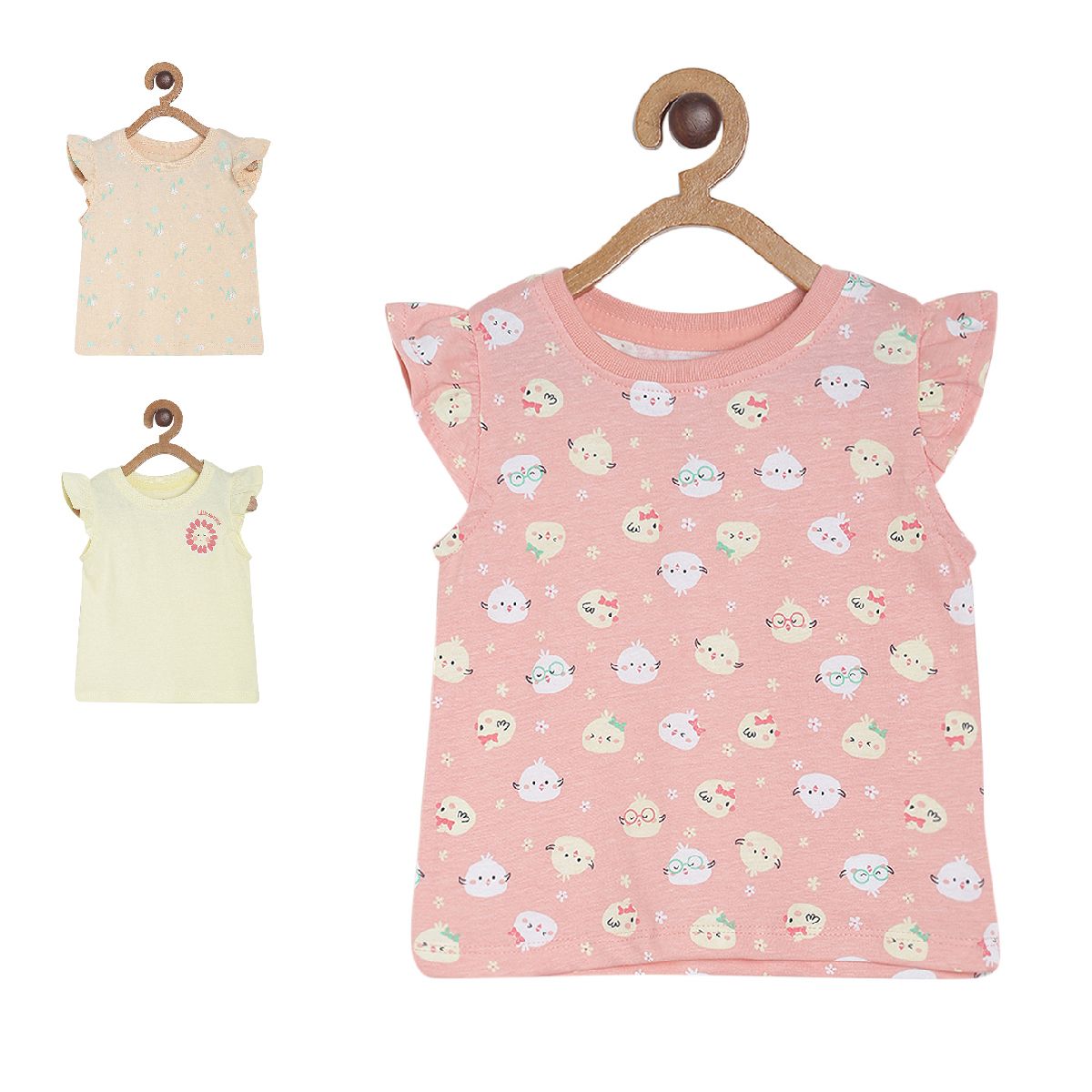 Pack of 3 t- shirts - coral red for 0-3 Months