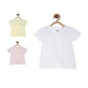 Pack of 3 front open vest - white & light sky blue for New Born