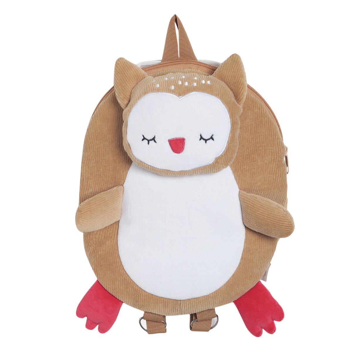 Baby Unisex Brown and White Corduroy Owl Character Backpack Pack of 1 Adjustable Strap Travel Bag