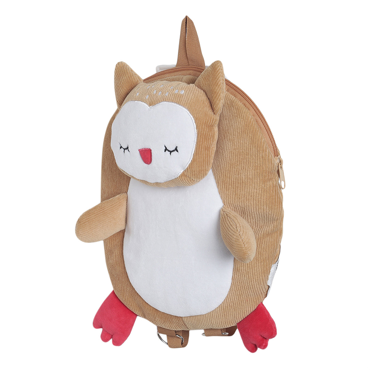 Baby Unisex Brown and White Corduroy Owl Character Backpack Pack of 1 Adjustable Strap Travel Bag