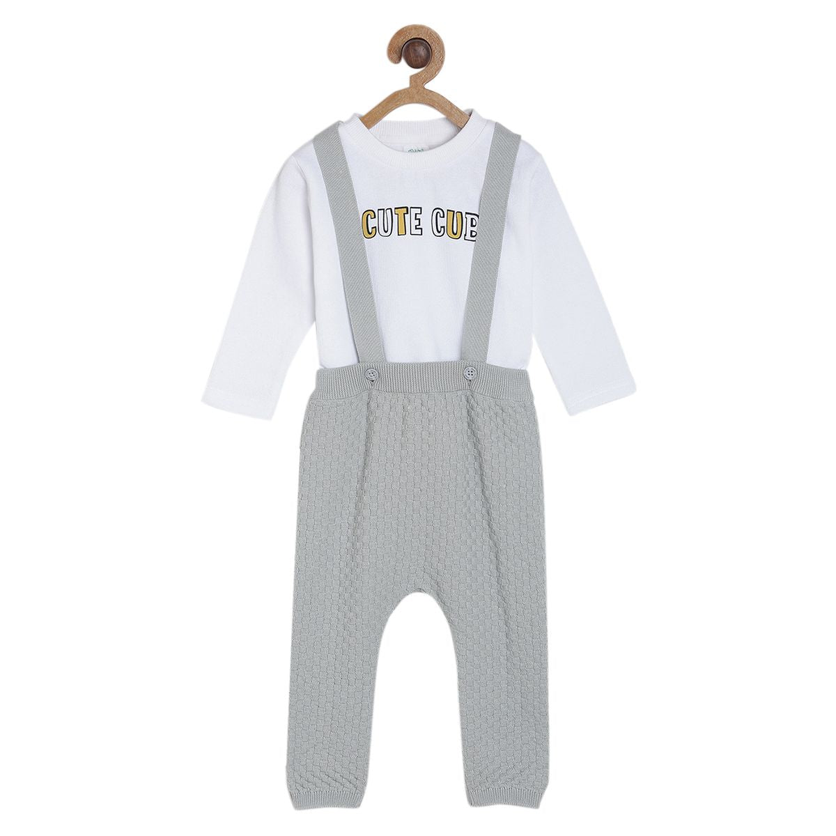 Pack of 2 knit dungaree set - white & grey for 3-6 Months