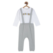 Pack of 2 knit dungaree set - white & grey for 3-6 Months