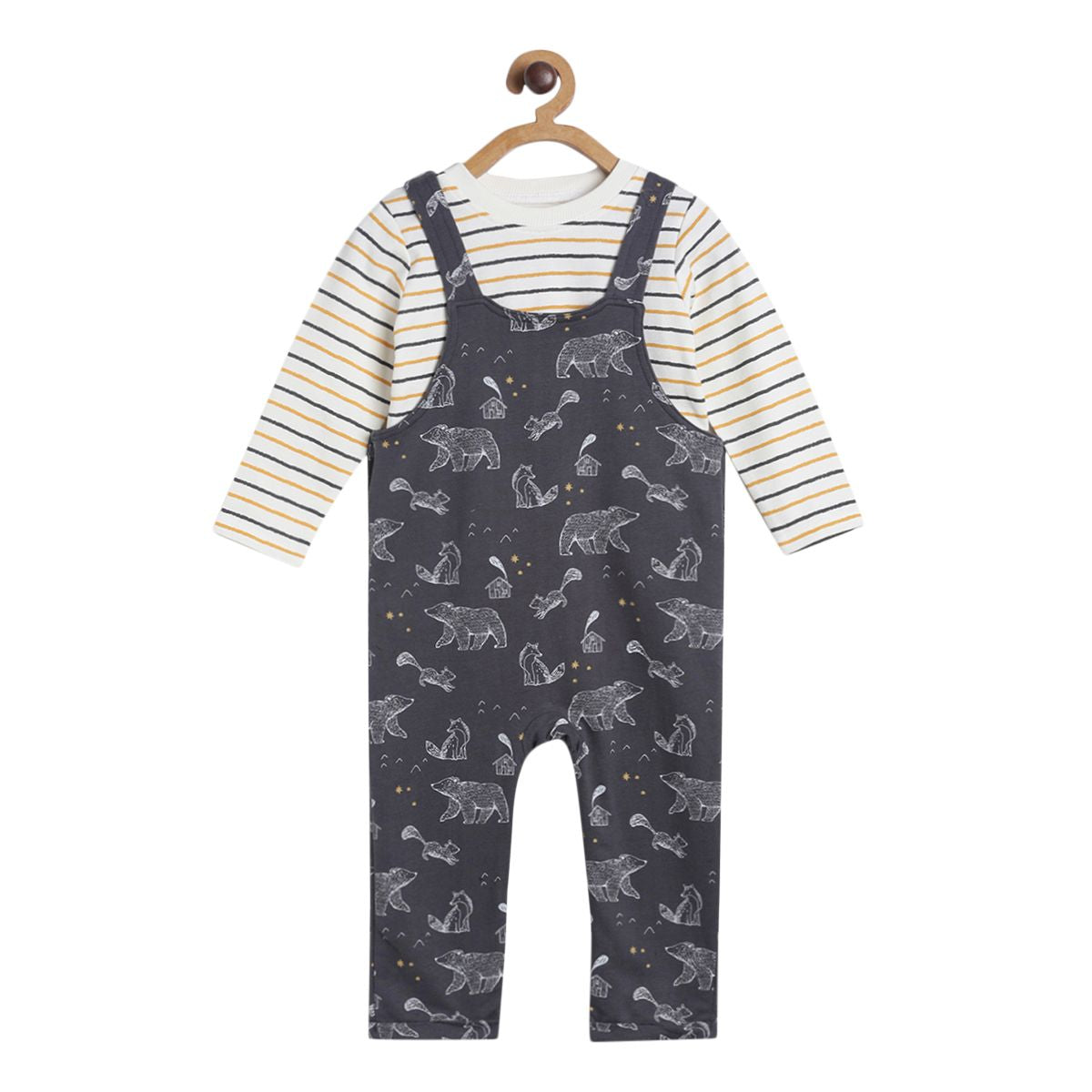 Pack of 2 dungaree set - white & dark grey for 3-6 Months