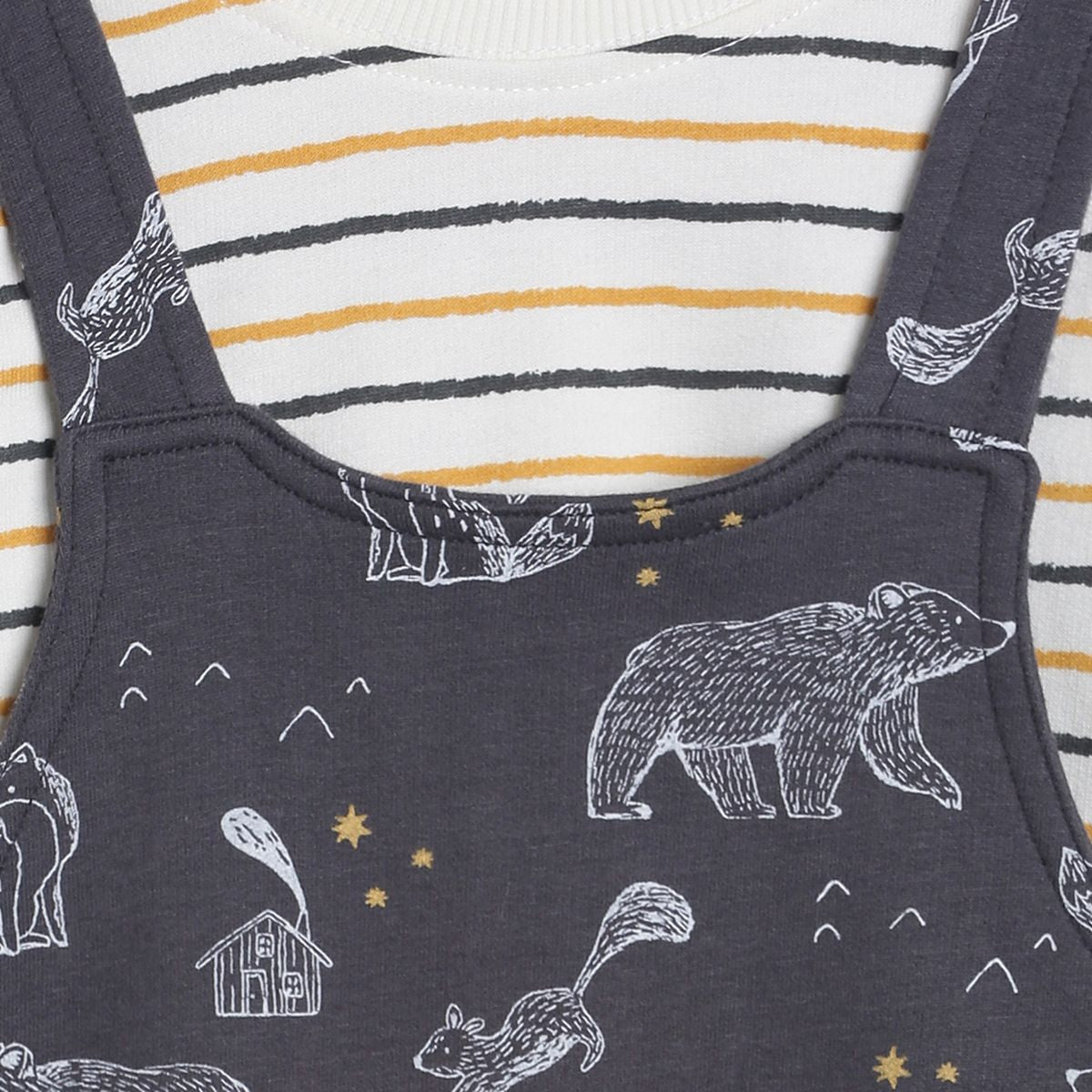 Pack of 2 dungaree set - white & dark grey for 3-6 Months