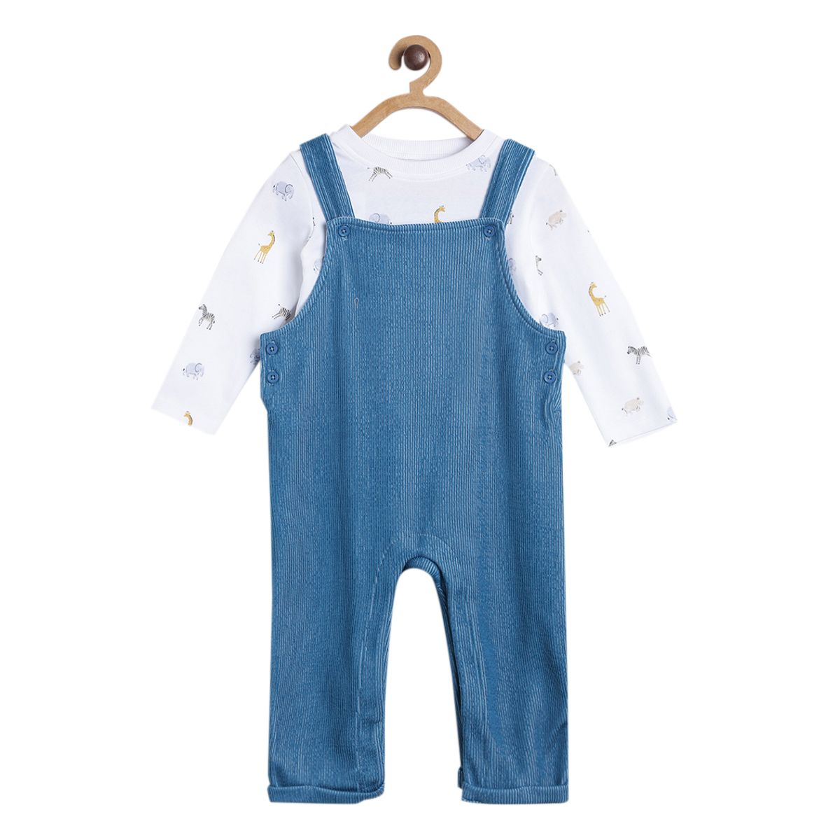 Pack of 2 dungaree set - white & blue for 3-6 Months