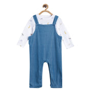 Pack of 2 dungaree set - white & blue for 3-6 Months