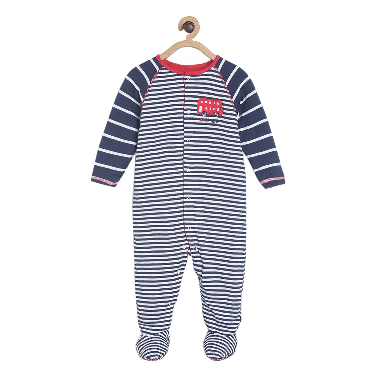 Pack of 1 wadded sleepsuit - navy & grey for New Born