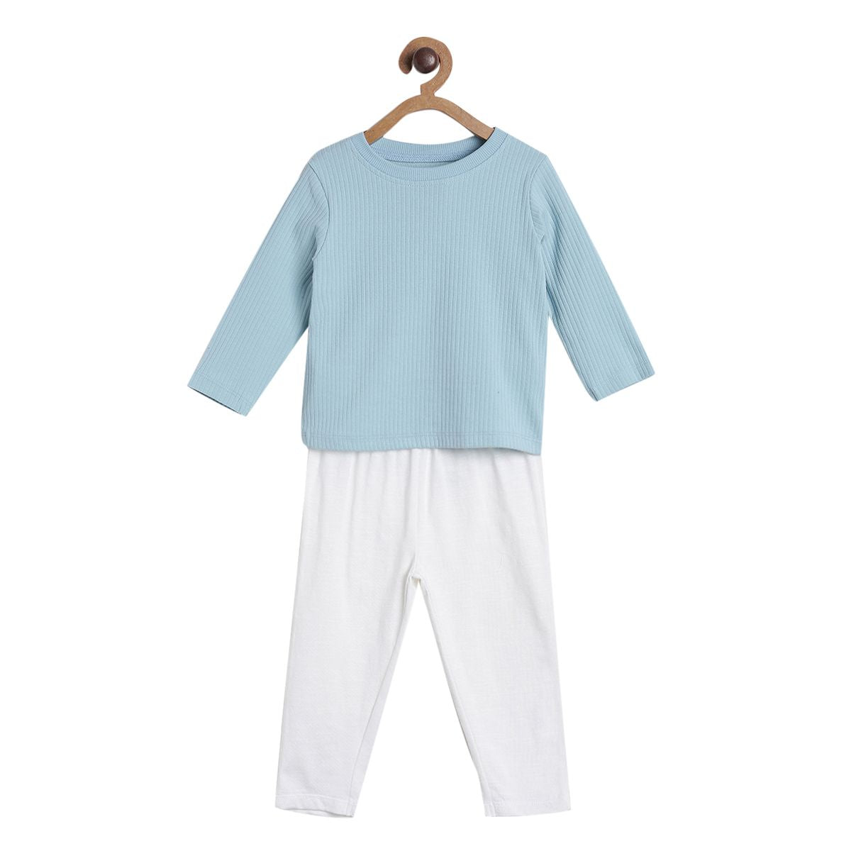 Pack of 2 t-shirt and knit bottom - sky blue & white for 0-3 Months
