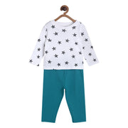 Pack of 2 t-shirt and knit bottom - white & midnightblue for 0-3 Months