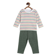 Pack of 2 t-shirt and knit bottom - white & dark green for 0-3 Months