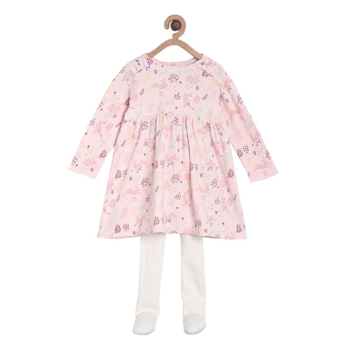 Pack of 2 dress with stockings - baby pink & white for 0-3 Months