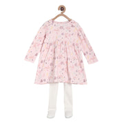 Pack of 2 dress with stockings - baby pink & white for 0-3 Months