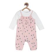 Baby Girls Polka Dot Dungaree Set with T-Shirt, Pink and White