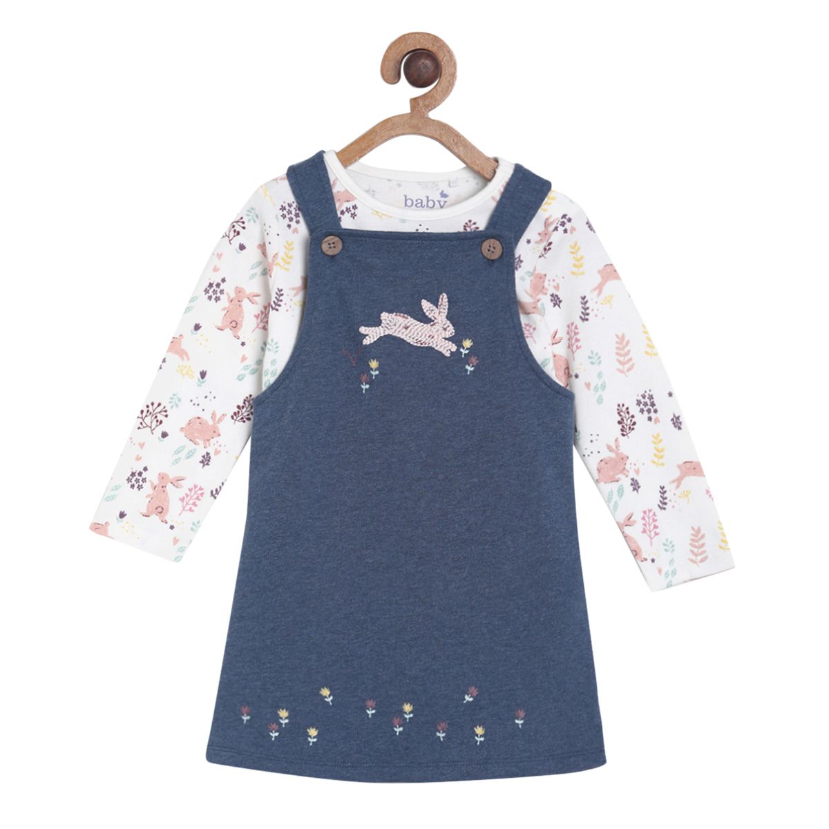 Pack of 3 pinny& tights set - denim blue & baby pink for 3-6 Months
