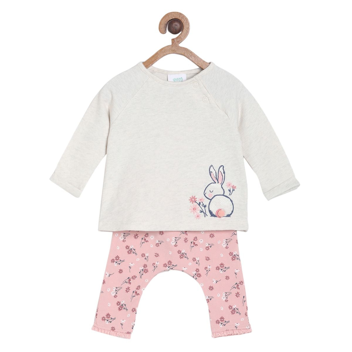 Pack of 2 top & knit bottom - light grey & baby pink for 0-3 Months