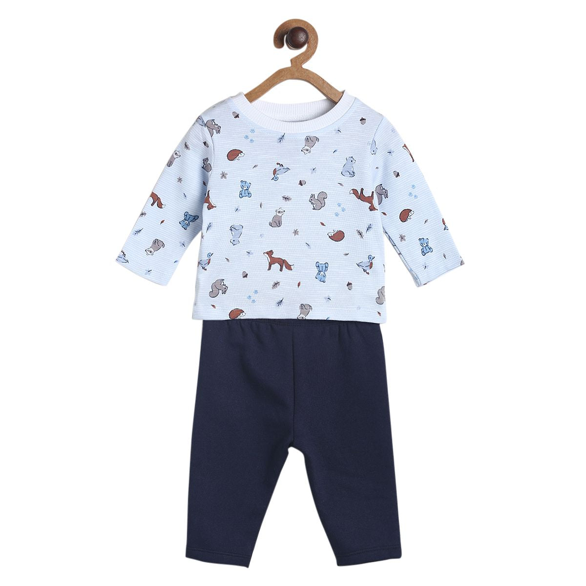 Pack of 2 top and knit bottom set - sky blue & navy blue for 0-3 Months