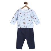 Pack of 2 top and knit bottom set - sky blue & navy blue for 0-3 Months