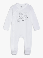 Baby Unisex White Cotton Zebra Print Full Sleeve Footed Sleepsuit