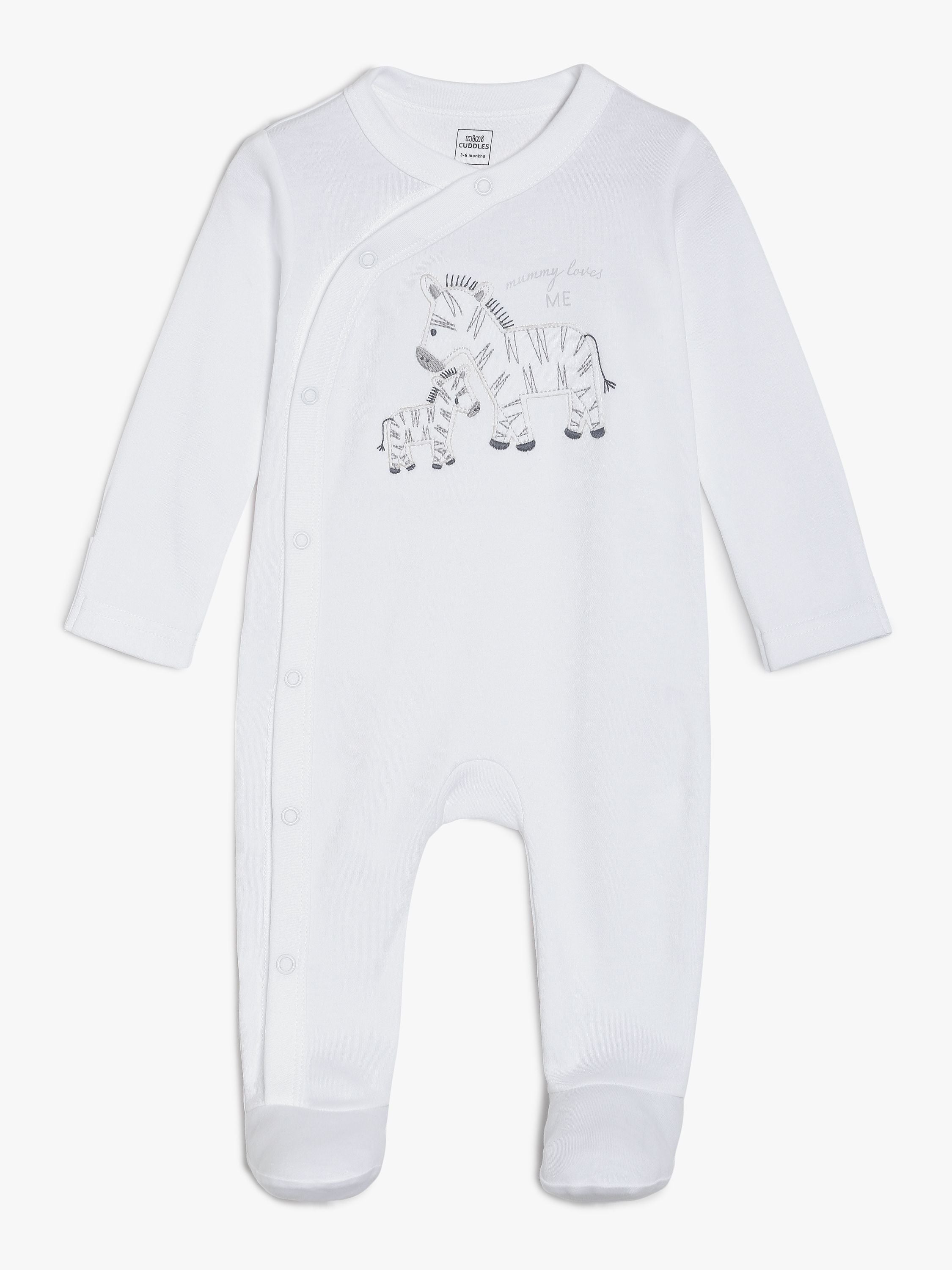 Baby Unisex White Cotton Zebra Print Full Sleeve Footed Sleepsuit