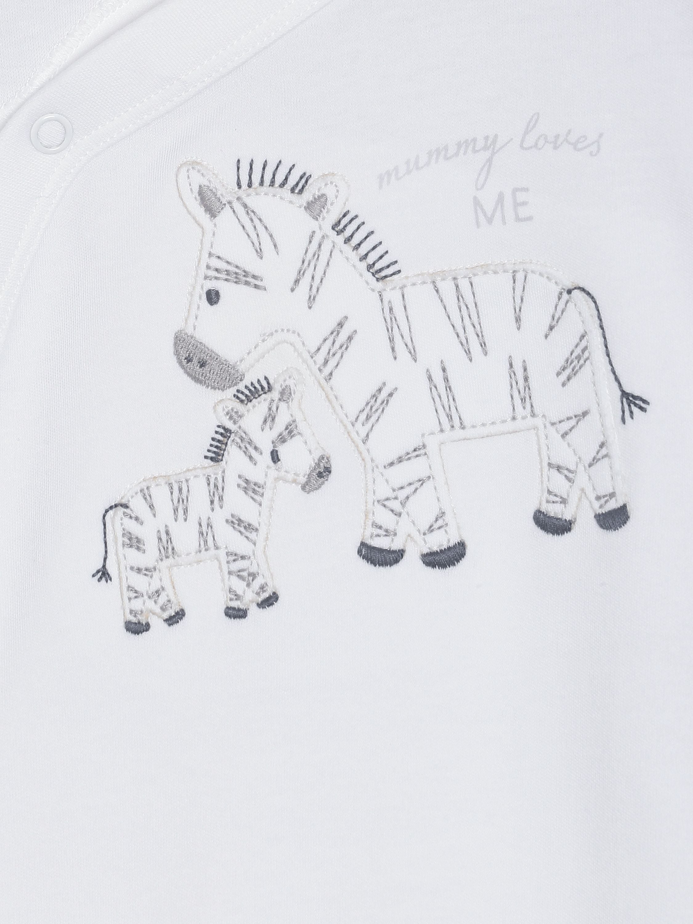 Baby Unisex White Cotton Zebra Print Full Sleeve Footed Sleepsuit