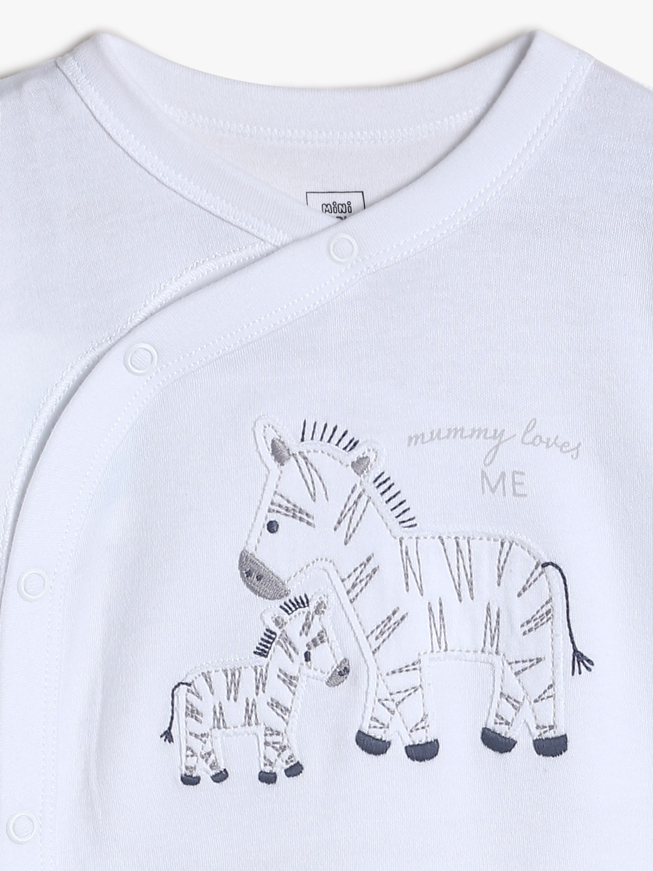 Baby Unisex White Cotton Zebra Print Full Sleeve Footed Sleepsuit