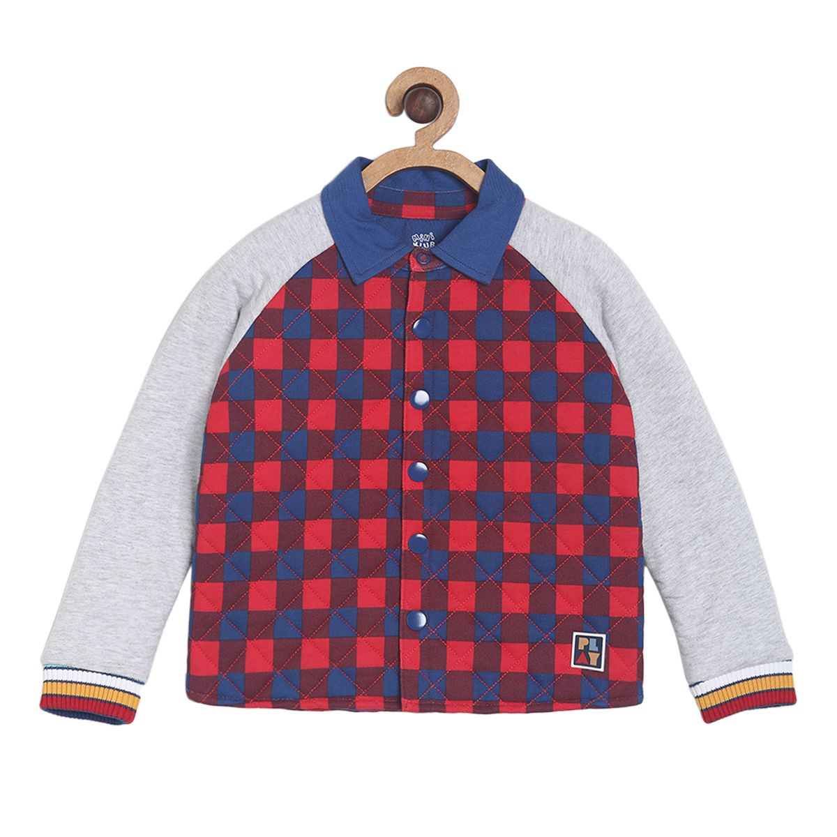 Pack of 1 knit shacket - light grey & red and blue for 3-6 Months
