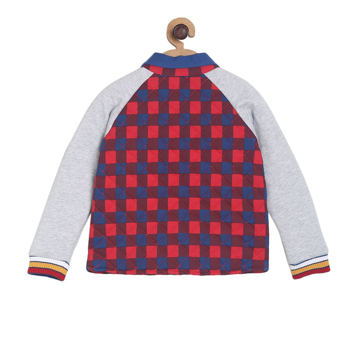 Pack of 1 knit shacket - light grey & red and blue for 3-6 Months