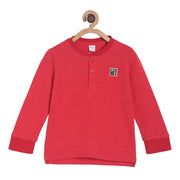 Baby Boys Solid Full Sleeve Henley T-Shirt, Red