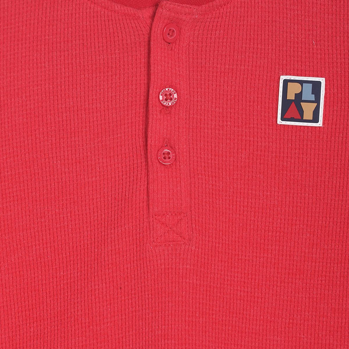 Baby Boys Solid Full Sleeve Henley T-Shirt, Red