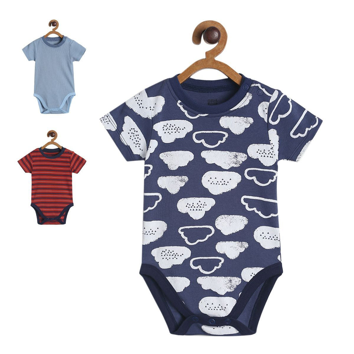 Pack of 3 bodysuit - dark blue & white for New Born