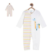 Pack of 2 rompers - white & light beige for New Born