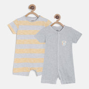 Baby Boys Grey & Yellow Cotton Printed Rompers Pack of 2 Regular Fit Casual Rompers