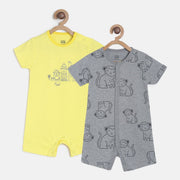 Baby Boys Yellow & Grey Cotton Printed Rompers Pack of 2 Regular Fit Casual Rompers