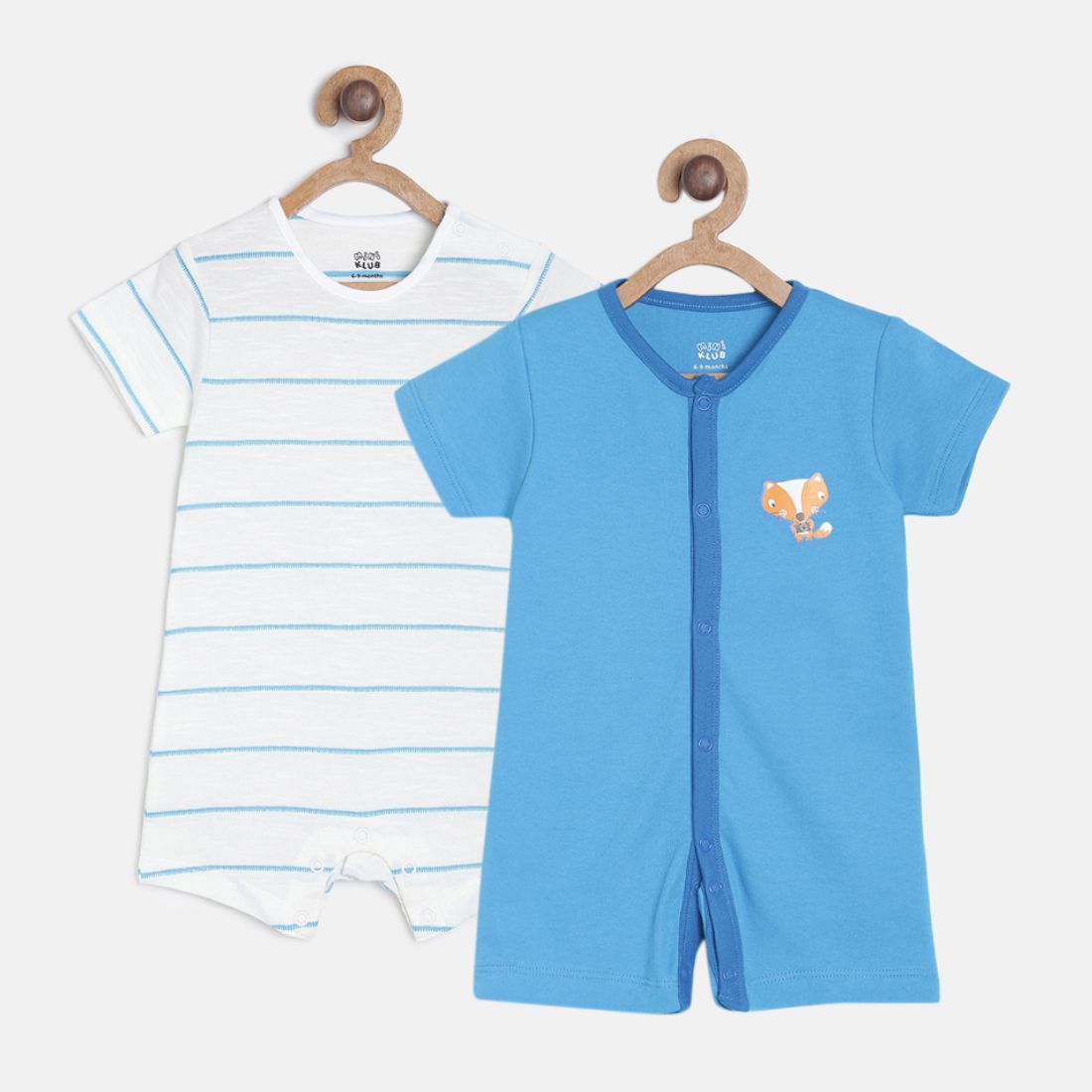 Baby Boys Blue & White Cotton Printed Rompers Pack of 2 Regular Fit Casual Rompers