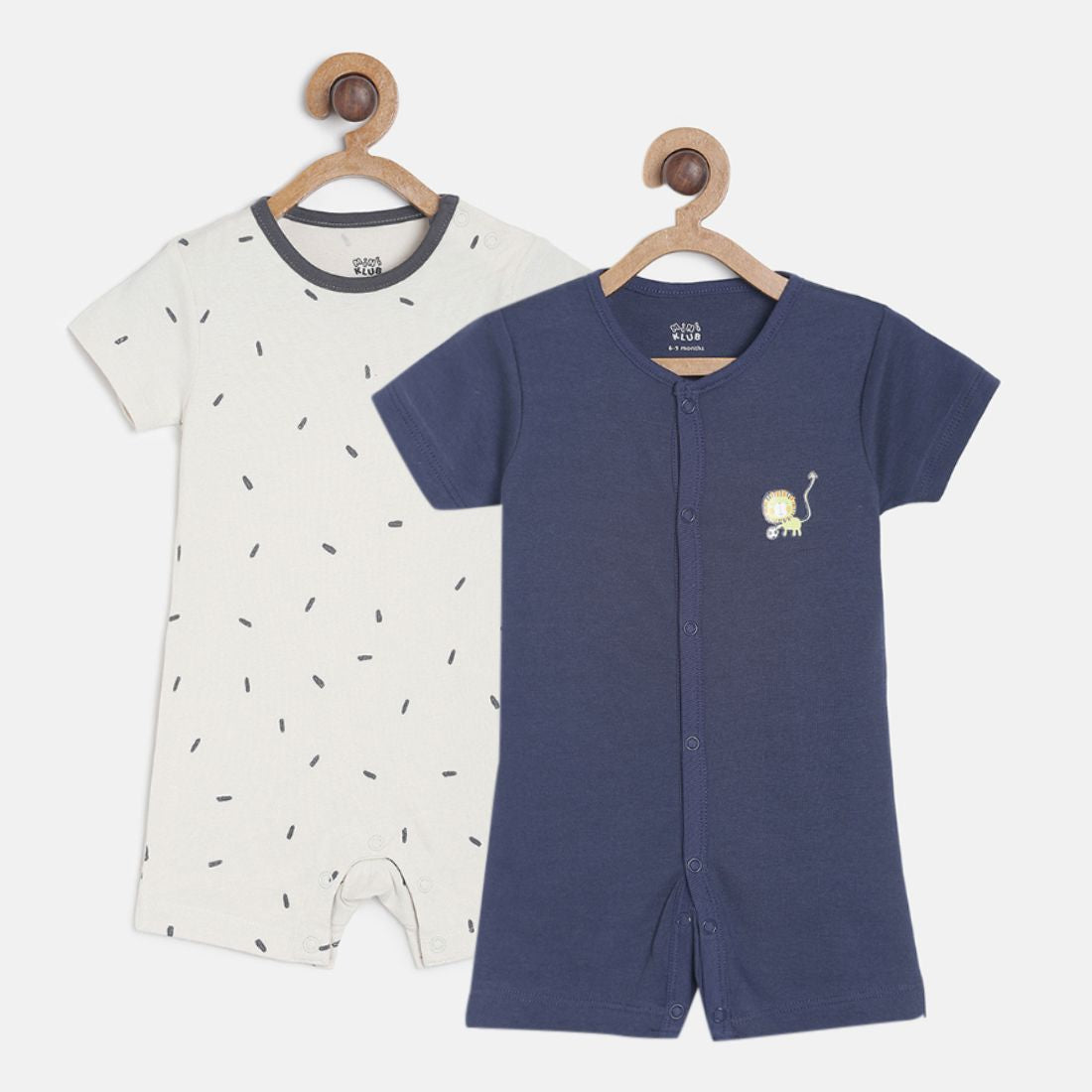 Baby Boys Navy Blue & White Cotton Printed Rompers Pack of 2 Regular Fit Casual Rompers