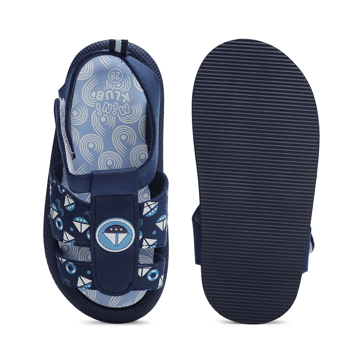 Baby Boys Navy Blue Nautical Printed Sandals Pack of 1 Pair Hook-and-Loop Casual Footwear