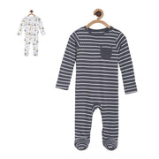 Baby Boys Printed Sleepsuit Pack of 2, Grey & White
