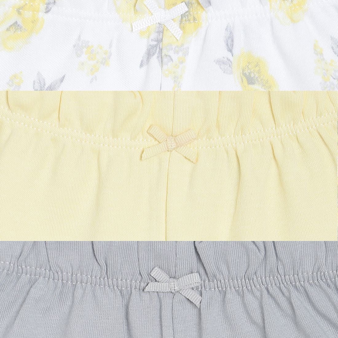 Baby Girls Grey, Yellow & White Cotton Printed Shorts Pack of 3 Regular Fit Casual Shorts