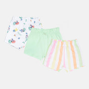Baby Girls Green, White & Multicolor Cotton Printed Shorts Pack of 3 Regular Fit Casual Shorts