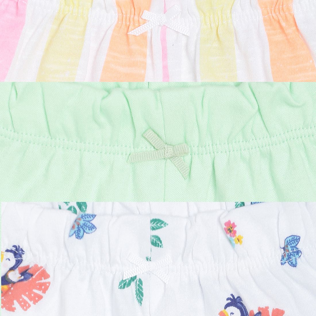 Baby Girls Green, White & Multicolor Cotton Printed Shorts Pack of 3 Regular Fit Casual Shorts