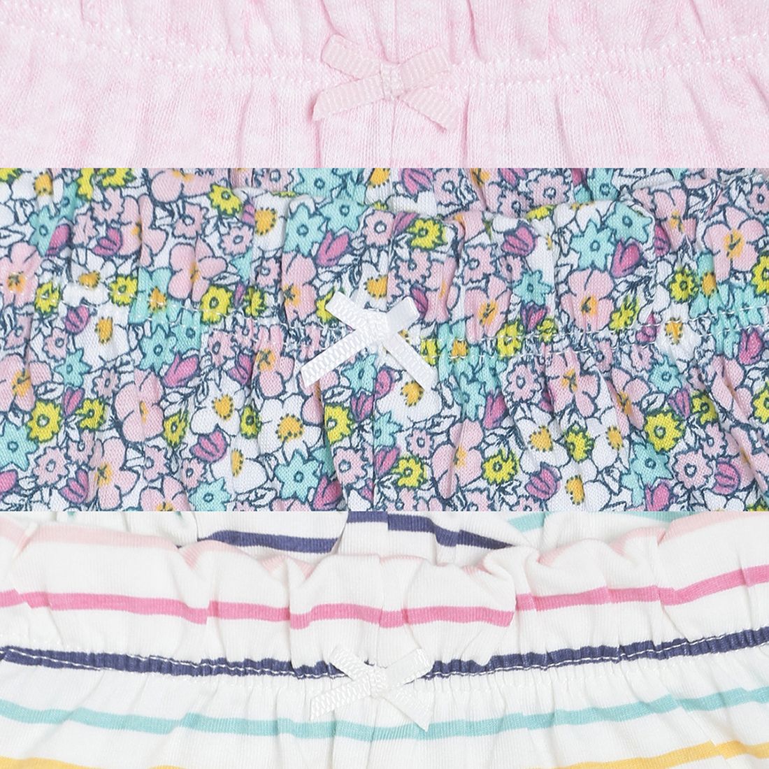 Baby Girls Pink, White & Multicolor Cotton Printed Shorts Pack of 3 Regular Fit Casual Shorts