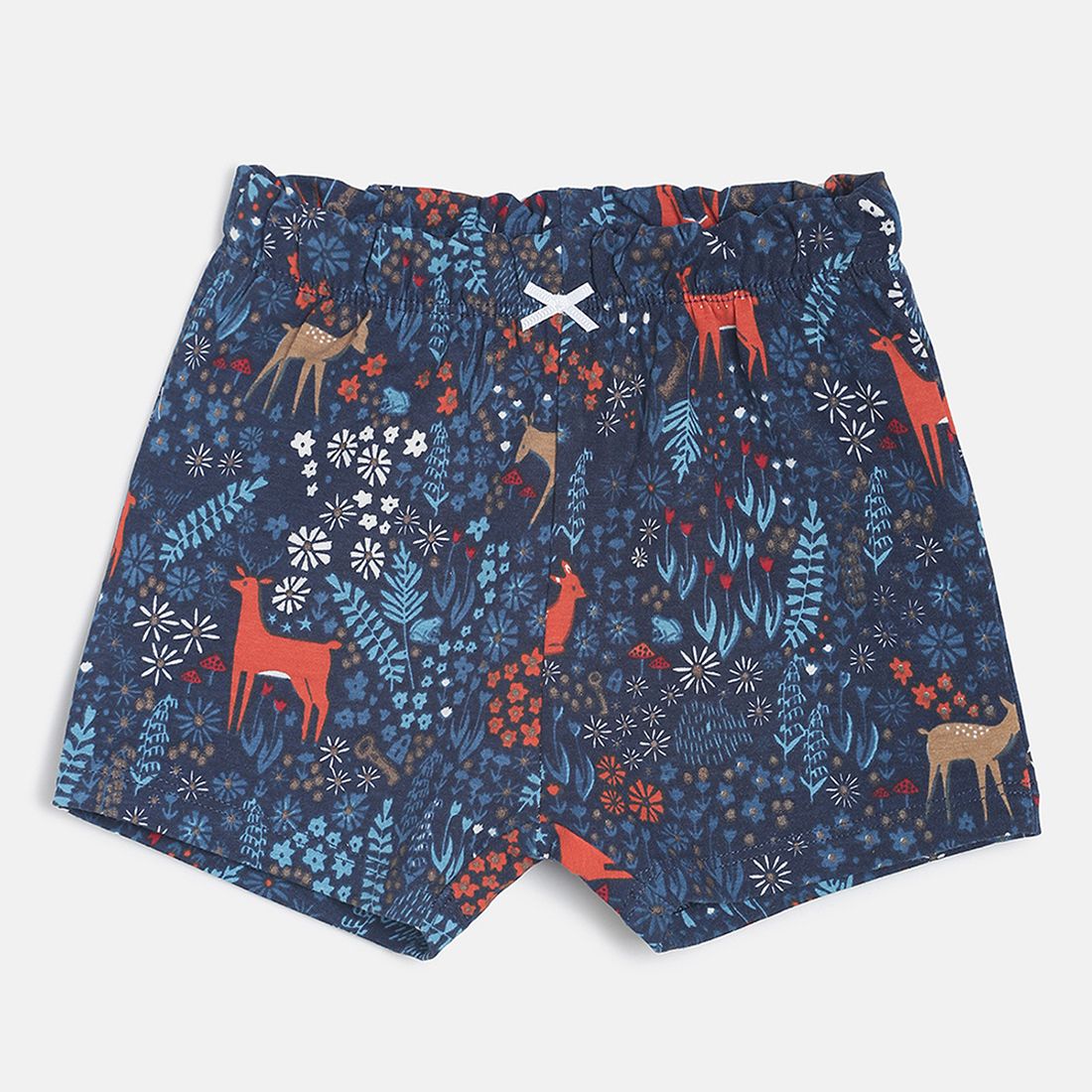 Baby Girls Blue, Peach & Navy Cotton Printed Shorts Pack of 3 Regular Fit Casual Shorts