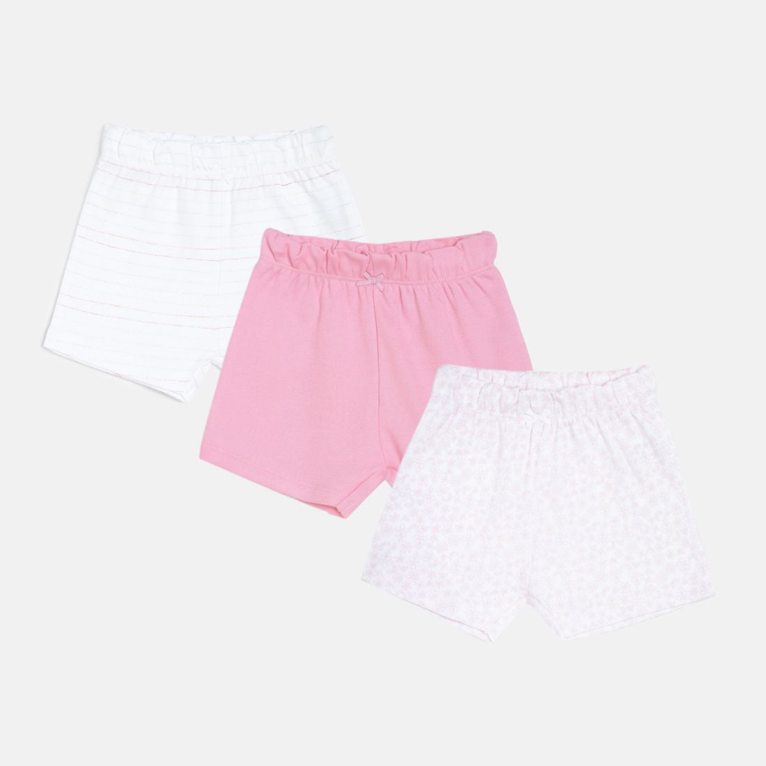 Baby Girls White & Pink Cotton Printed Shorts Pack of 3 Regular Fit Casual Shorts