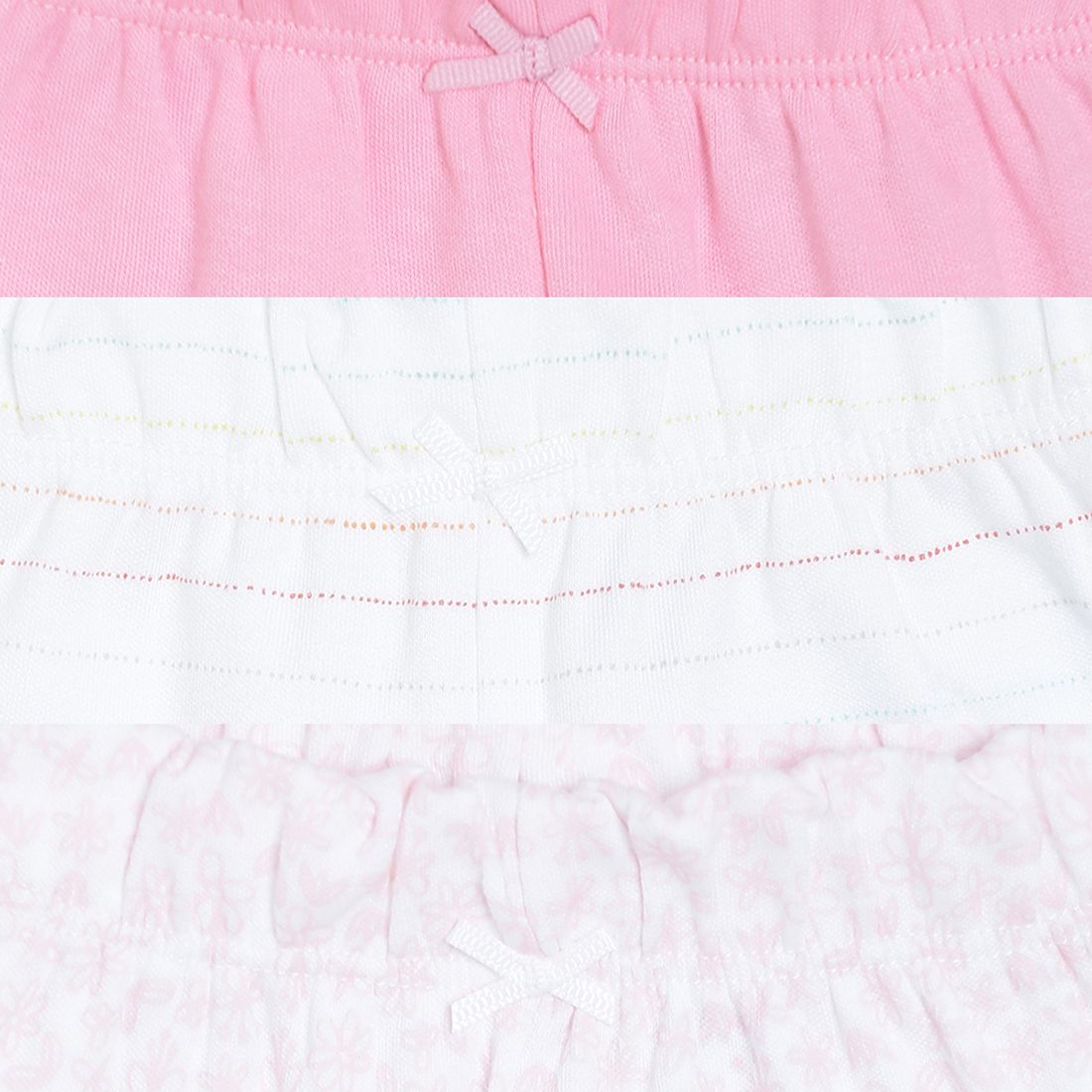 Baby Girls White & Pink Cotton Printed Shorts Pack of 3 Regular Fit Casual Shorts