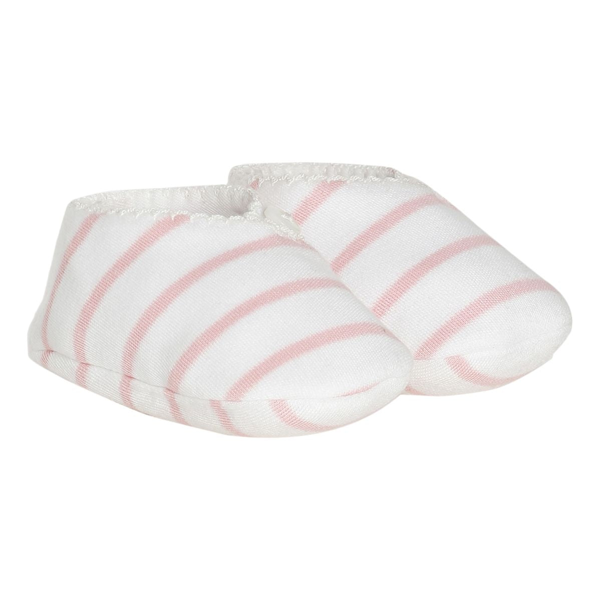 Baby Girls White and Pink Cotton Striped Booties Pack of 1 Pair Soft Pull-On Everyday Footwear