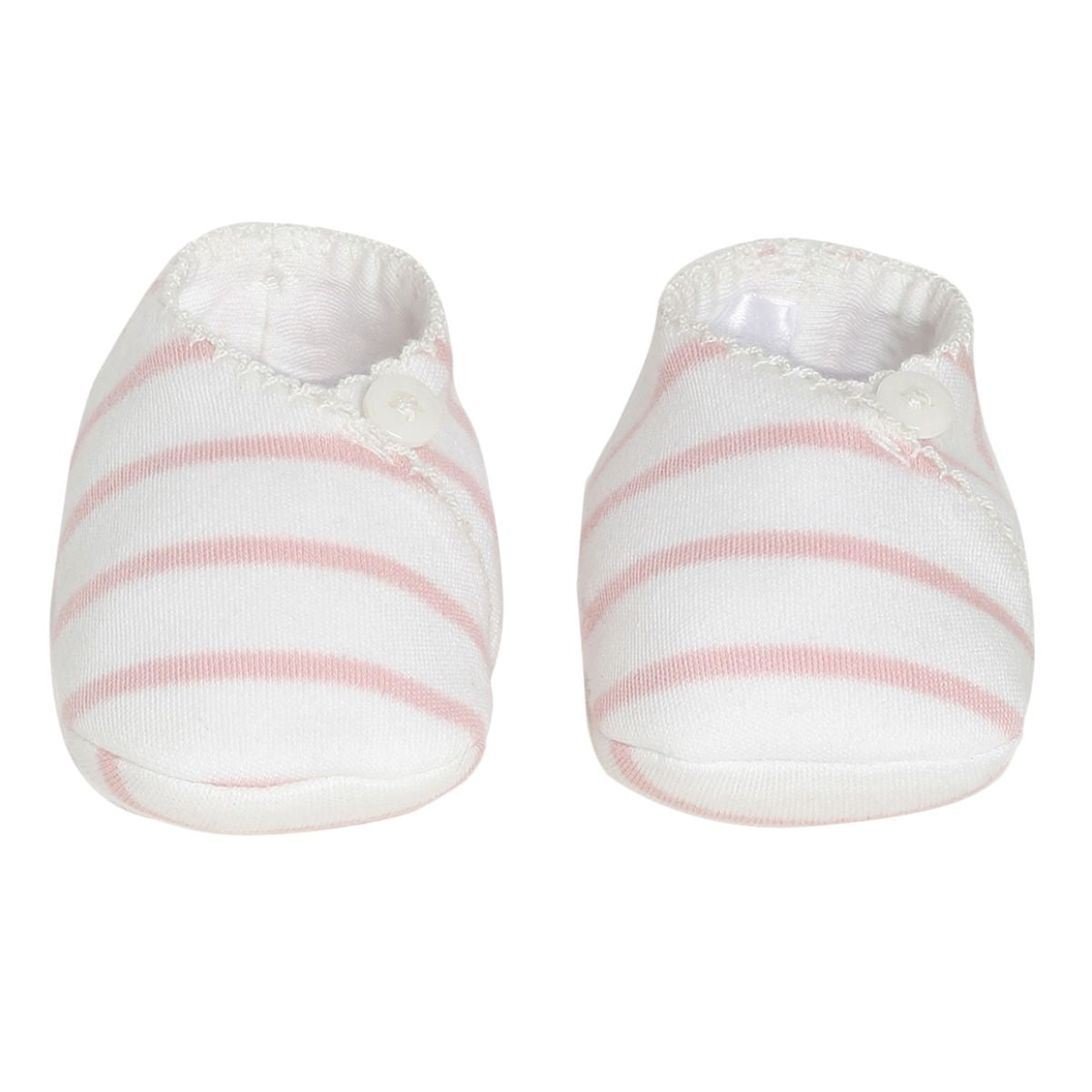 Baby Girls White and Pink Cotton Striped Booties Pack of 1 Pair Soft Pull-On Everyday Footwear
